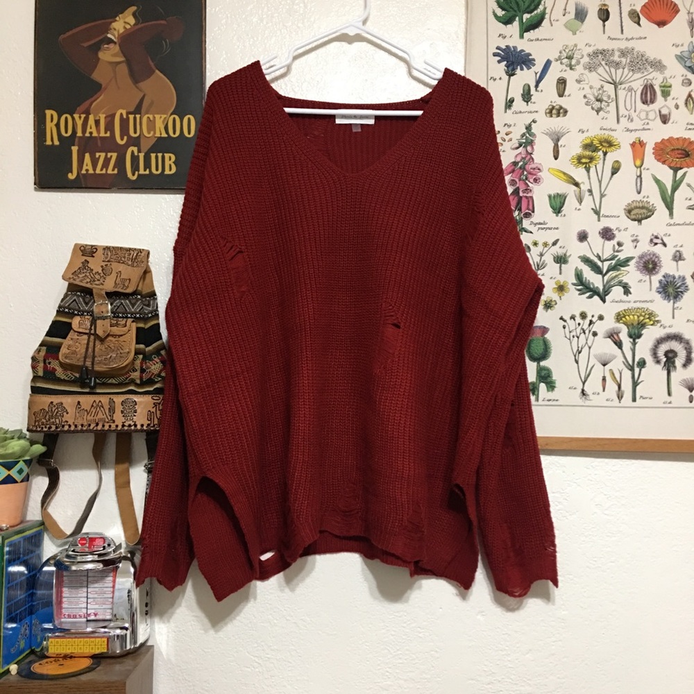 NWOT Distressed Paris Knit Pullover Sweater